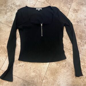 Charlotte Rusee square neck zip up long sleeve crop top
